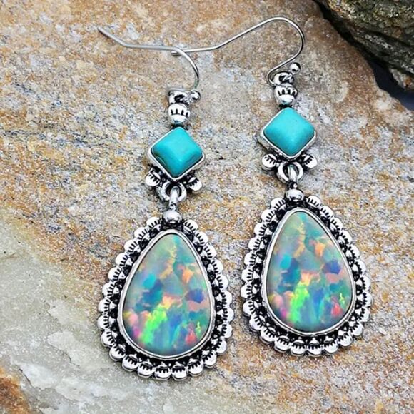 ✨🆕✨ BoHo Turquoise Decor Drop Earrings✨ Available in Brown, Lt Blue, Colorful✨ - Picture 1 of 11